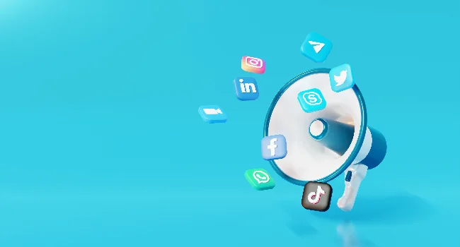 social media advertising benefit icons on light blue background